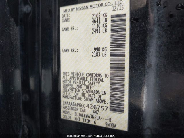 1N4AA6AP6GC426757 Nissan Maxima 3.5 Sl