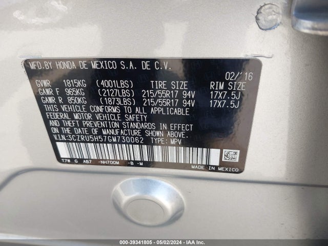 Honda HR-V EX 2016 3CZRU5H57GM730062 Image 9