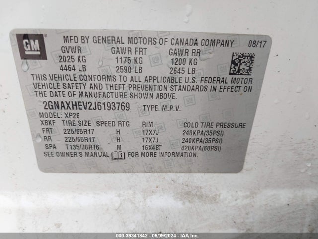Chevrolet EQUINOX LS 2018 2GNAXHEV2J6193769 Image 9