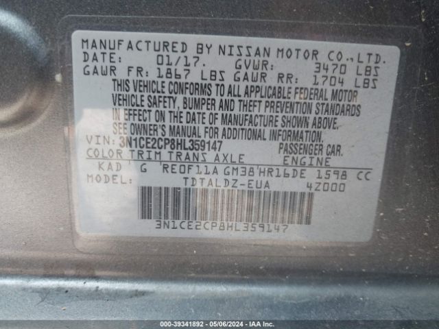 3N1CE2CP8HL359147 Nissan Versa Note Sv