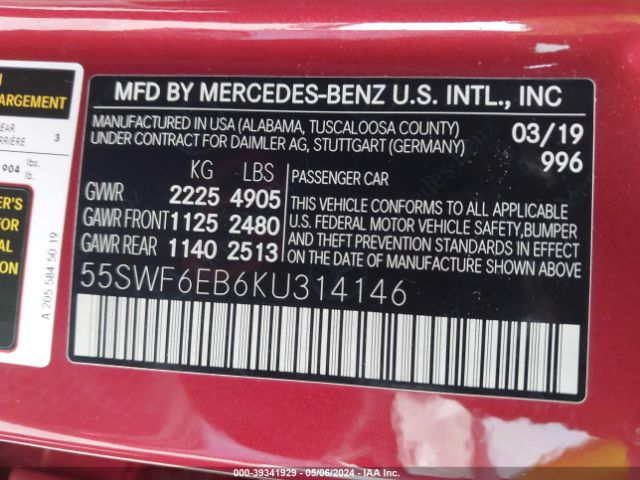 55SWF6EB6KU314146 Mercedes-Benz Amg C 43 4matic