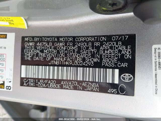 Toyota CAMRY LE 2018 JTNB11HK9J3024293 Image 9