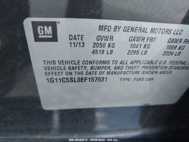 Chevrolet MALIBU 1LT 2014 1G11C5SL0EF157931 Image 9