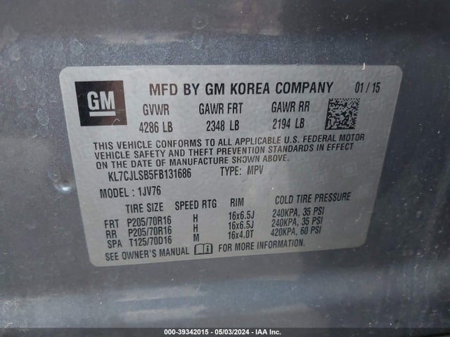 Chevrolet Trax Lt 2015 KL7CJLSB5FB131686 Image 9