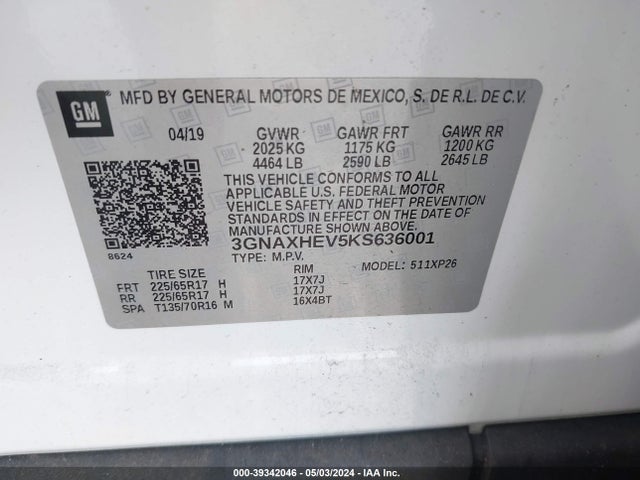 Chevrolet EQUINOX LS 2019 3GNAXHEV5KS636001 Image 9