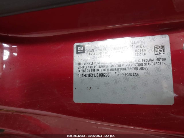 Chevrolet Camaro 2lt 2018 1G1FD1RX1J0160290 Image 9