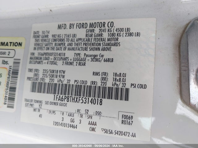 Ford Mustang Ecoboost 2015 1FA6P8THXF5314018 Image 9