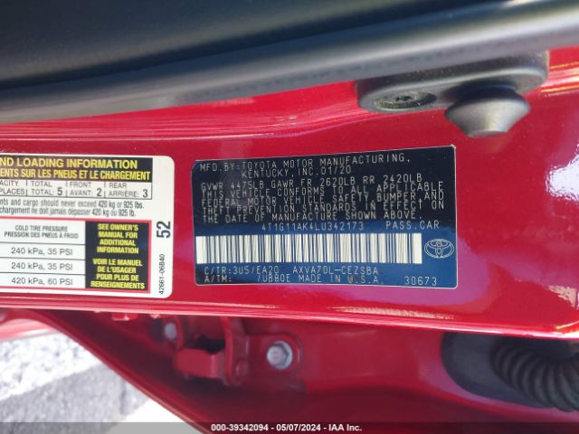 4T1G11AK4LU342173 Toyota CAMRY SE