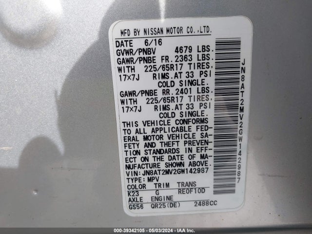 Nissan ROGUE S 2016 JN8AT2MV2GW142987 Image 9