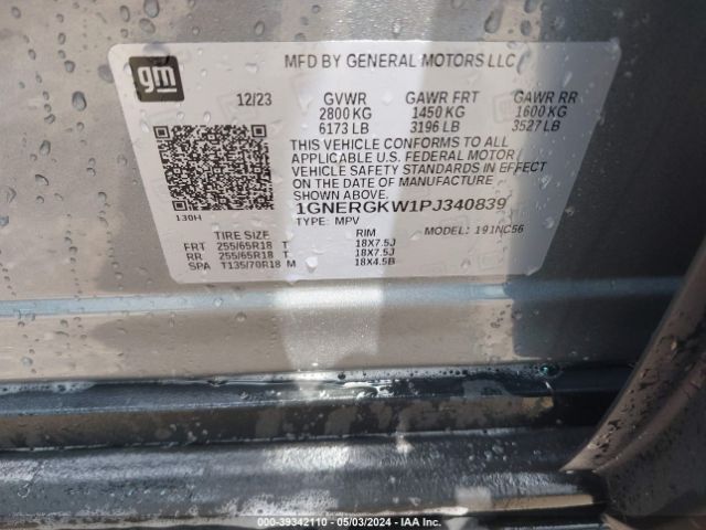 1GNERGKW1PJ340839 Chevrolet Traverse Fwd Lt Cloth