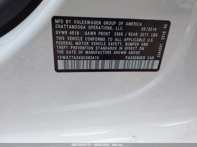 1VWAT7A34GC062410 Volkswagen Passat 1.8t R-line