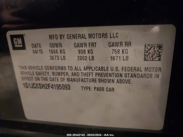 Chevrolet Sonic Lt Auto 2015 1G1JC6SH2F4195093 Image 9