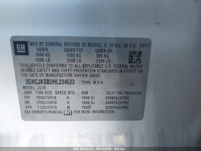 Chevrolet TRAX LS 2017 3GNCJKSB2HL234523 Image 9