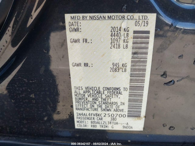 Nissan Altima 2.0 Platinum 2019 1N4AL4FV8KC250700 Image 9