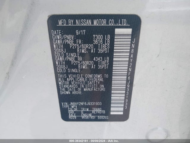 Nissan Armada Platinum 2018 JN8AY2NF6J9331933 Image 9