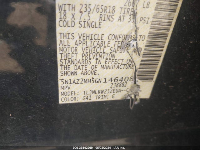 Nissan MURANO SL 2016 5N1AZ2MH5GN146408 Image 9