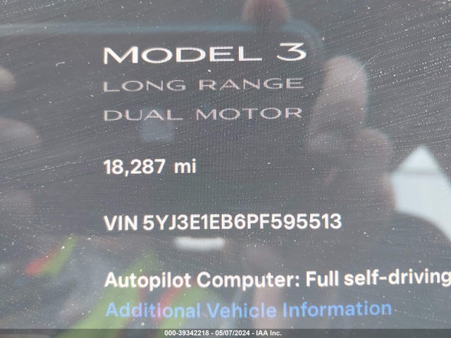 5YJ3E1EB6PF595513 Tesla Model 3 Long Range Dual Motor All-wheel Drive