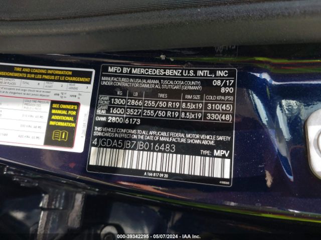 4JGDA5JB7JB016483 Mercedes-Benz GLE 350