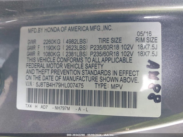 5J8TB4H79HL007475 Acura Rdx Advance Package