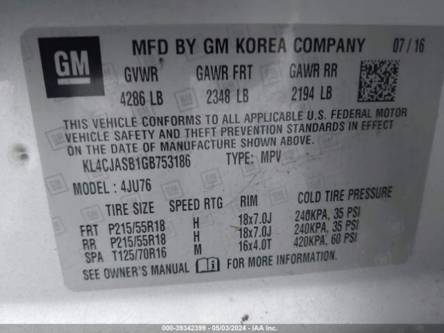 KL4CJASB1GB753186 Buick Encore