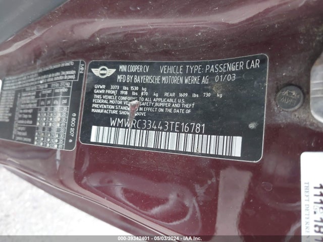 2003 MINI COOPER WMWRC33443TE16781 Photo 8