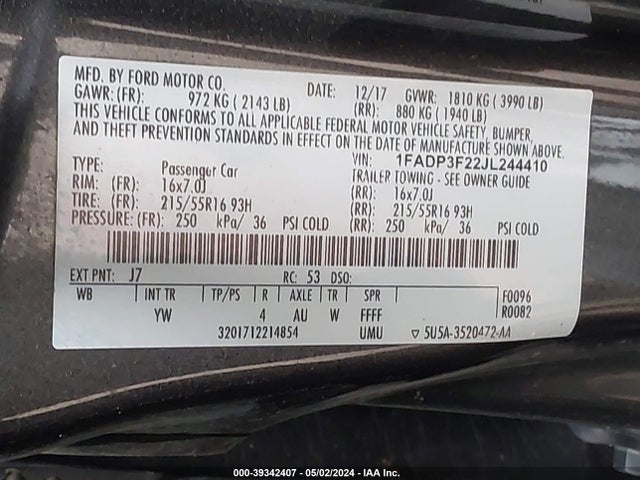 Ford FOCUS SE 2018 1FADP3F22JL244410 Image 9