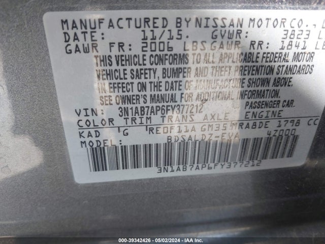 Nissan SENTRA SV 2015 3N1AB7AP6FY377212 Image 9