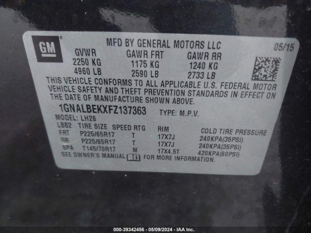 1GNALBEKXFZ137363 Chevrolet EQUINOX 1LT