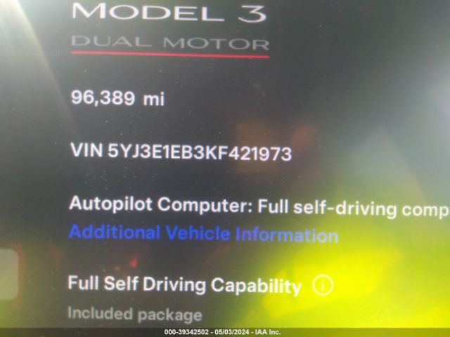 5YJ3E1EB3KF421973 Tesla Model 3 Long Range/performance