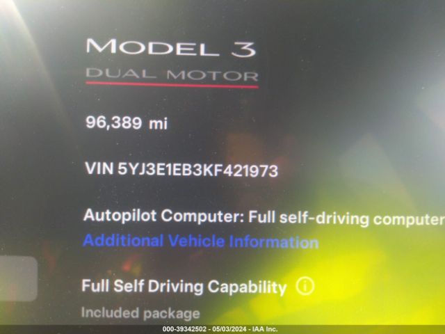5YJ3E1EB3KF421973 Tesla Model 3 Long Range/performance
