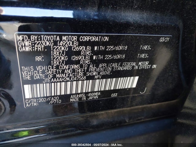 Toyota VENZA LE 2021 JTEAAAAH2MJ047568 Image 9