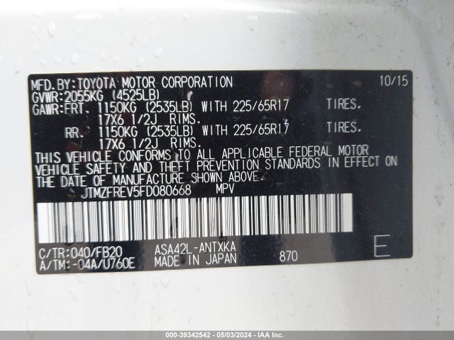 Toyota RAV4 LE 2015 JTMZFREV5FD080668 Image 9
