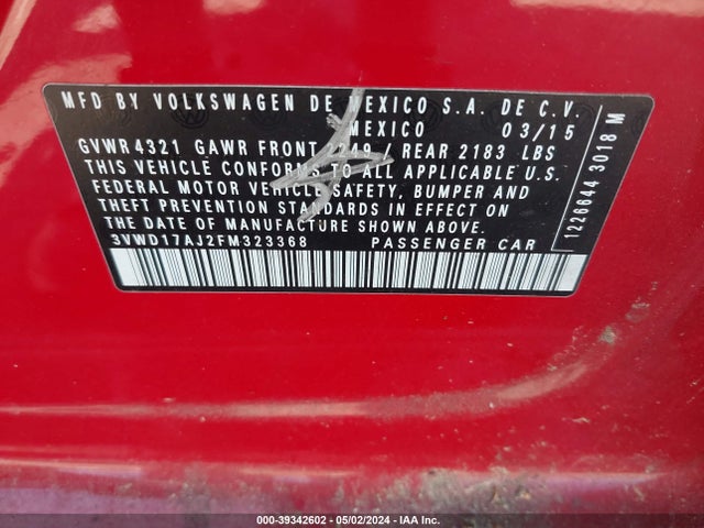 3VWD17AJ2FM323368 Volkswagen Jetta 1.8t Se