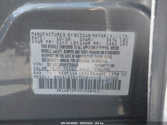 Nissan SENTRA S 2019 3N1AB7AP4KY258469 Image 9