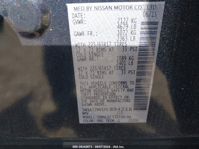 Nissan ROGUE SV 2015 5N1AT2MV1FC894218 Image 9