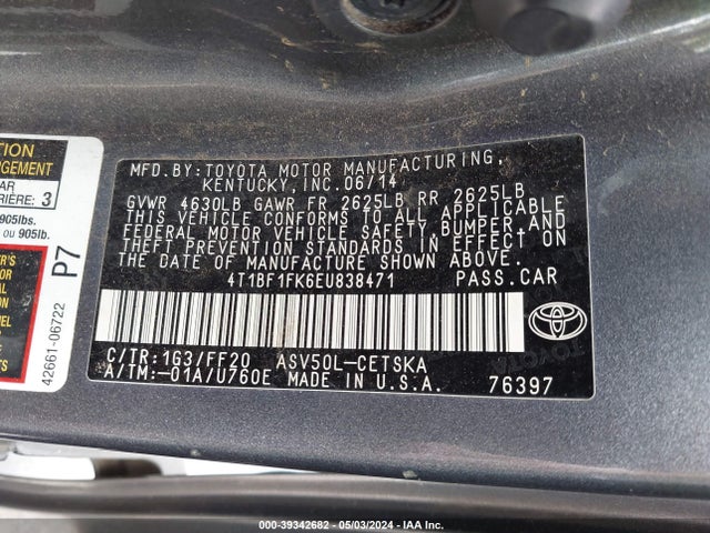 Toyota CAMRY SE 2014 4T1BF1FK6EU838471 Image 9