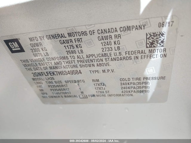 Chevrolet EQUINOX LT 2017 2GNFLFEK7H6349584 Image 9