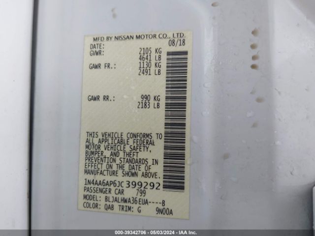 1N4AA6AP6JC399292 Nissan Maxima 3.5 Platinum