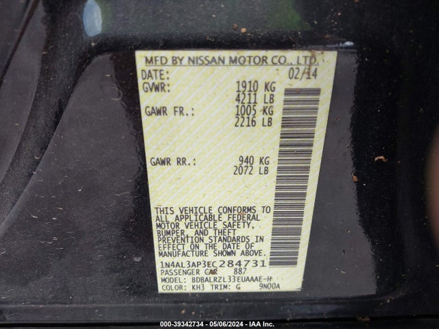 Nissan Altima 2.5 S 2014 1N4AL3AP3EC284731 Image 9