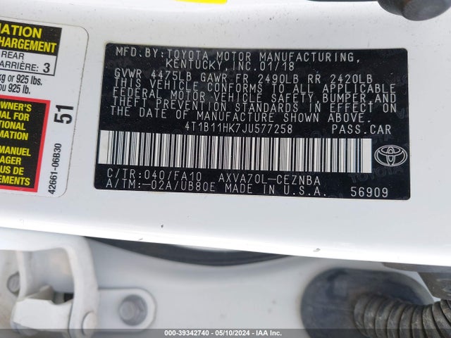 Toyota CAMRY LE 2018 4T1B11HK7JU577258 Image 9