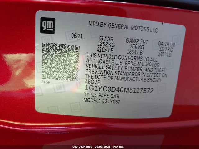 Chevrolet Corvette Stingray Rwd  3lt 2021 1G1YC3D40M5117572 Image 9