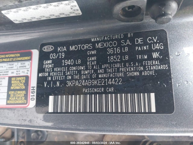 KIA RIO S 2019 3KPA24AB9KE214422 Image 9