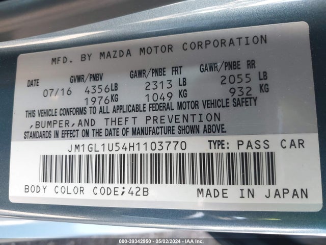 JM1GL1U54H1103770 Mazda Mazda6 Sport