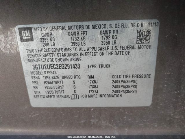 3GTU2UEC2EG291433 GMC Sierra 1500 Sle