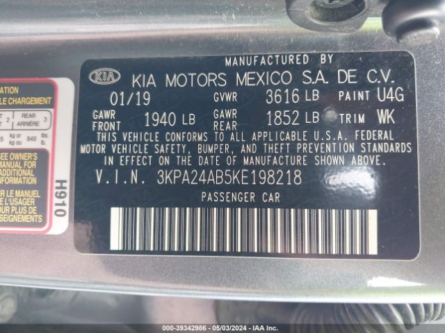 3KPA24AB5KE198218 KIA RIO S