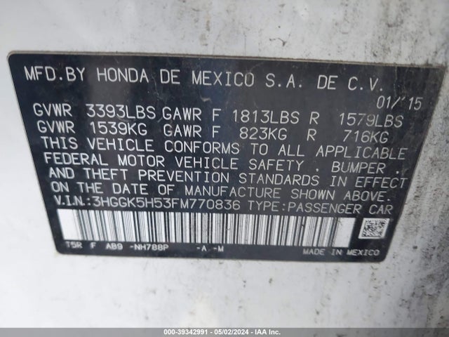 Honda FIT LX 2015 3HGGK5H53FM770836 Image 9