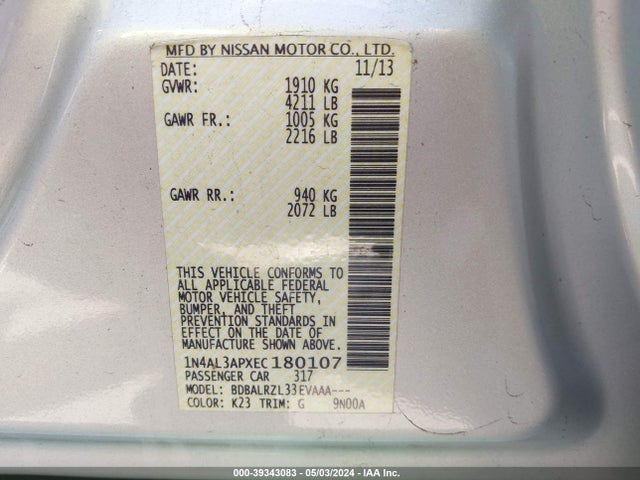 Nissan Altima 2.5 S 2014 1N4AL3APXEC180107 Image 9
