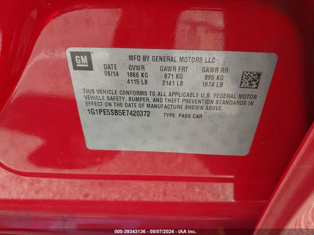 Chevrolet Cruze 2lt Auto 2014 1G1PE5SB5E7420372 Image 9