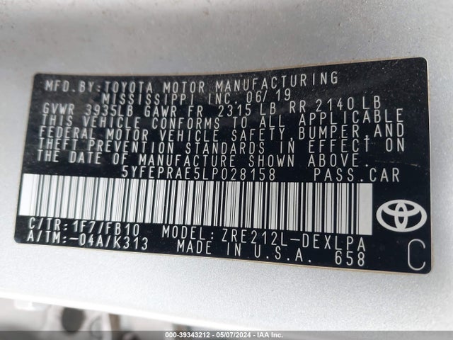 Toyota COROLLA LE 2020 5YFEPRAE5LP028158 Image 9