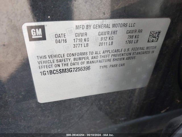 Chevrolet Cruze Ls Auto 2016 1G1BC5SM3G7256396 Image 9